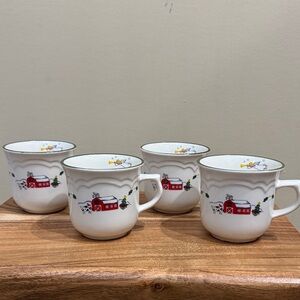 Pfaltzgraff Snow Village Christmas Mugs- Set of 4